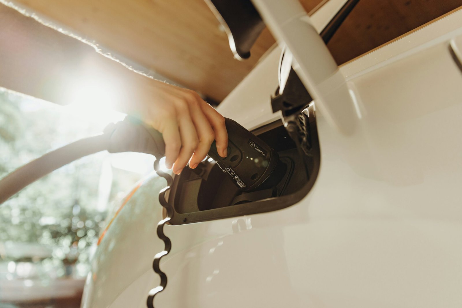 Wall-mounted electric vehicle charging unit installed for home charging