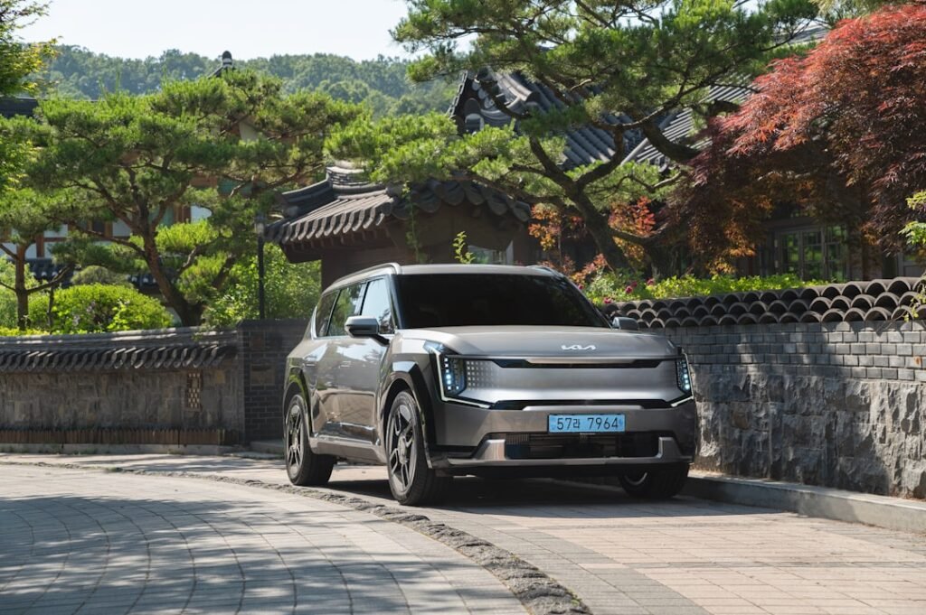 Kia EV9 electric SUV during a road trip