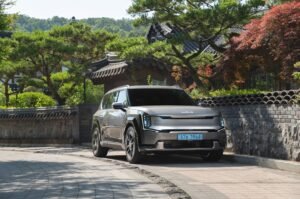 Kia EV9 electric SUV during a road trip